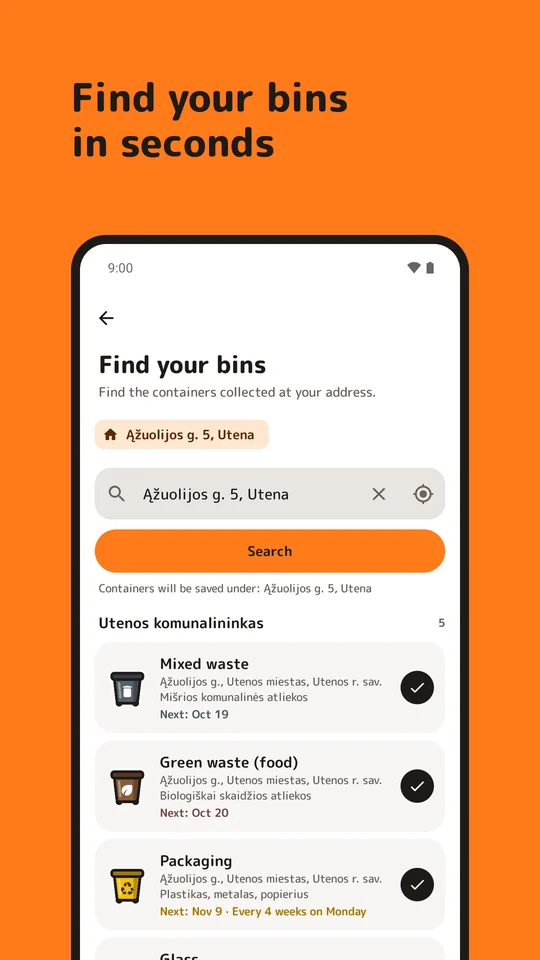 Finding bins by address