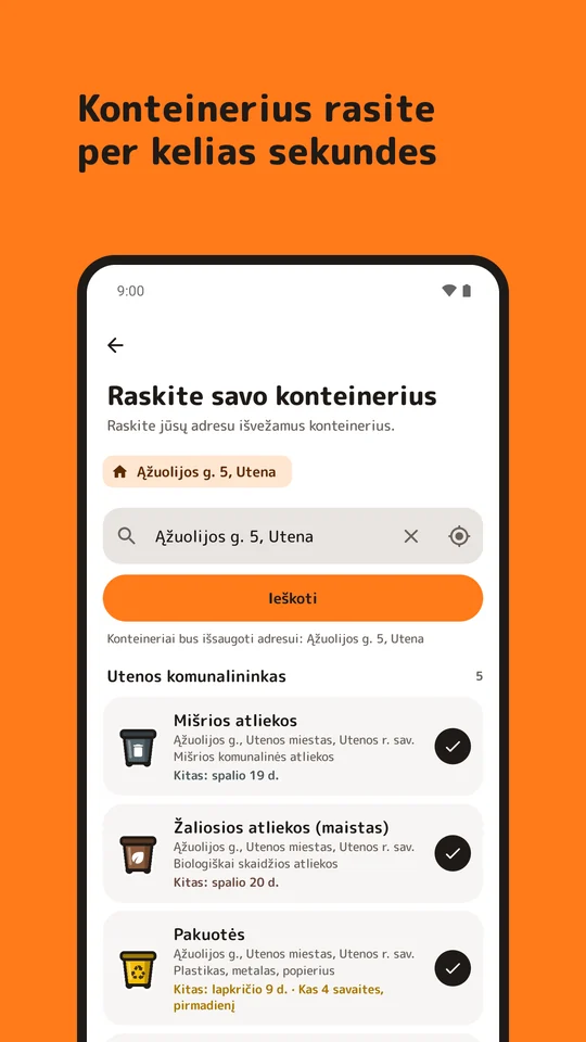 Konteinerių paieška pagal adresą